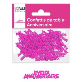 Confettis de table Joyeux Anniversaire fuschia pas cher en Papier 12grs
