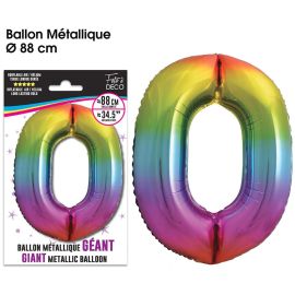 Ballon géant chiffre '0' métallique multicolore de 88 cm pour célébrations vibrantes
