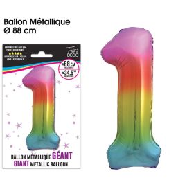 Ballon géant chiffre '1' métallique multicolore de 88 cm pour célébrations vibrantes
