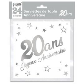 24 Serviettes de table en papier Argent 20 ANs