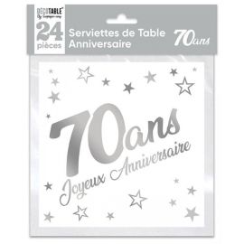 24 Serviettes de table en papier Argent 70 ANs