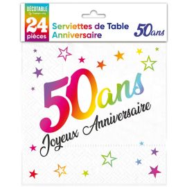 24 Serviettes de table en papier Multicolore 50 Ans