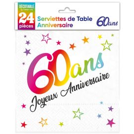 24 Serviettes de table en papier Multicolore 60 Ans