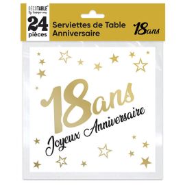 24 Serviettes de table en papier Or 18 Ans