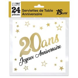 24 Serviettes de table en papier Or 20 Ans