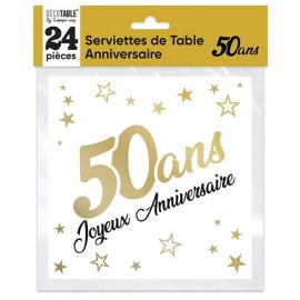 24 Serviettes de table en papier Or 50 Ans