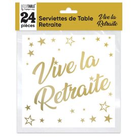 24 Serviettes de table en papier Vive la retraite Or 