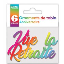 6 Grands confettis vIVE LA Retraite Multicolore