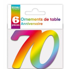 6 Grands confettis 70 Ans Multicolore