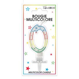 Bougie pailletée anniversaire chiffre 0 9cm x 4cm multicolore