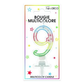 Bougie pailletée anniversaire chiffre 9 9cm x 4cm multicolore