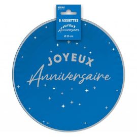 Assiettes en Carton Joyeux Anniversaire Bleu Touareg 23 cm
