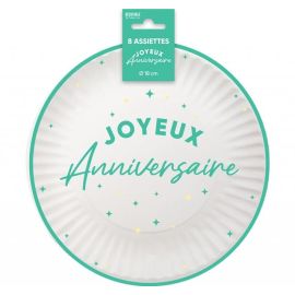 Assiettes en Carton Joyeux Anniversaire Vert menthe 18 cm
