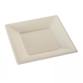 Assiette carrée plastique Ecru réutilisable 23cm x12