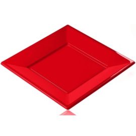 Assiette carrée plastique Rouge Réutilisable 23cm x12