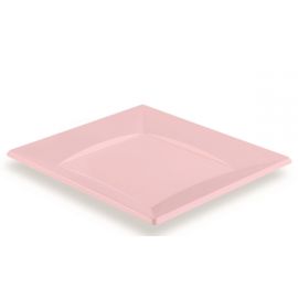 Assiette plastique carrée rose claire 23 cm