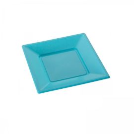 assiette plastique carrée turquoise 18cm