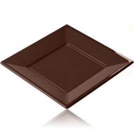 Assiette carrée plastique Chocolat réutilisable 18 cm x 12 pièces