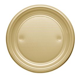 Assiette plastique ronde Or réutilisable 22 cm x 20 pièces