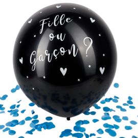 Ballon gonflable géant Noir Fille ou Garçon Confettis Bleus