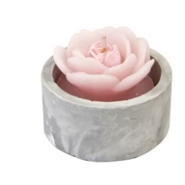 Bougie chauffe plat rose Rose avec pot ciment Argenté