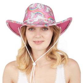 Chapeau cowgirl - impressions licornes face - adulte
