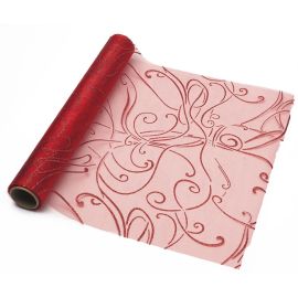 Chemin de table en organza arabesque Rouge 