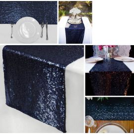 Chemin de table Venise Sequins Marine 