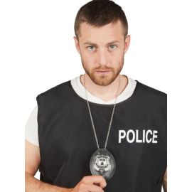 Collier badge policier face - 10 cm - adulte