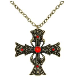 collier - croix vampire - pierre rouge