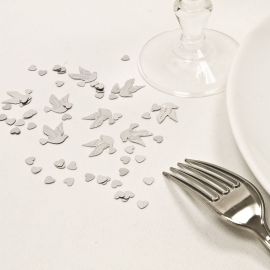 Confettis de table mariage Colombe Argent