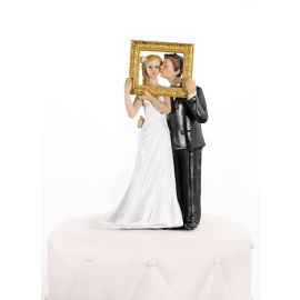 Couple de mariés photobooth avec cadre Doré 
