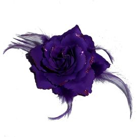 Fleurs plumes avec paillettes sur pince Violet x 4 pièces