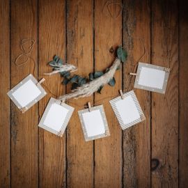 Guirlande de décoration 5 cartes lin et blanc
