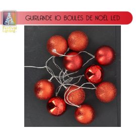Guirlande lumineuse 10 Boules de Noel LED Rouge
