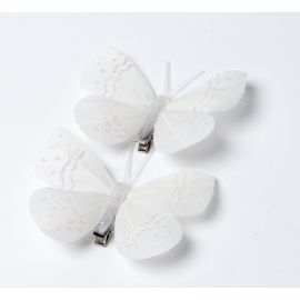 Papillon Plume Blanc sur Pince