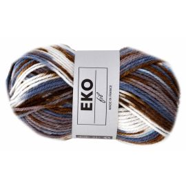 Pelote de laine Eko Fil Bleu Marron Blanc (