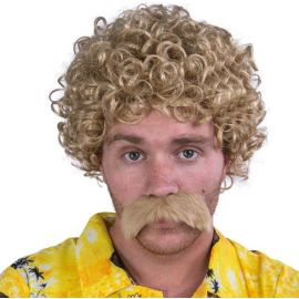 Perruque courte frisée et moustache - blond