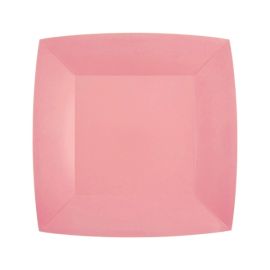Petite assiette carrée en carton rose 18cm 
