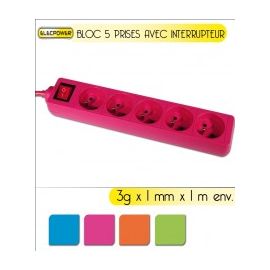 Bloc 5 prises couleurs avec interrupteur