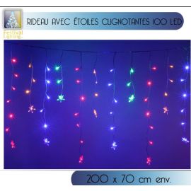 Rideau lumineux avec etoile 100 LED Multicolores