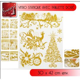 Sticker vitrostatique de noel doré pailleté