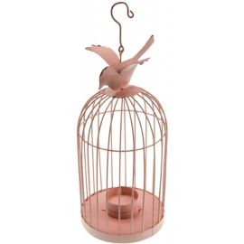 Urne cage oiseau Rose Saumon avec photophore