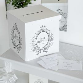 Urne mariage Just Married Blanc