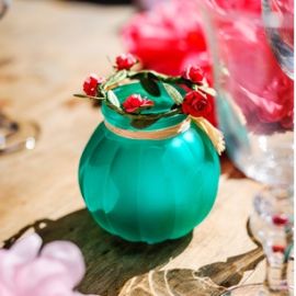 Vase bucolique Turquoise 8cm avec raphia