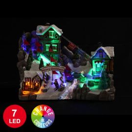 Village de Noel Animé Station de Ski 7 LED Multicolore