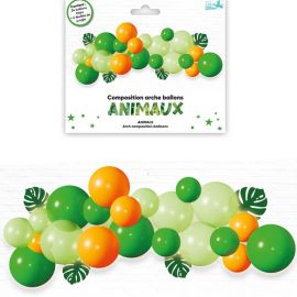 Kit de 24 ballons en latex pour arche thème Animaux/Jungle, coloris vert et orange, parfait pour une décoration de fête d'enfant - Badaboum.fr