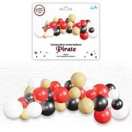 Kit d'arche de ballons thème pirate, contient 30 ballons en latex, pour décoration anniversaire dynamique de 2m50, disponible sur Badaboum.fr