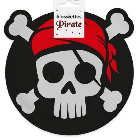 6 assiettes en carton thème Pirate, 20cm, idéales pour anniversaire et fêtes à thème, achetez sur Badaboum.fr