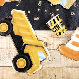 Assiettes en carton Anniversaire Chantier x8 - Camion de Chantier 31x18 cm | Badaboum.fr